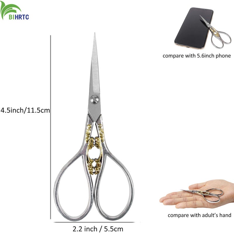 BIHRTC 4.33 Inches Vintage European Style Stainless Steel Auspicious Clouds Scissors for Needlework, Embroidery, Sewing, Craft, Art Work & Everyday Use (Silver) - Image 2